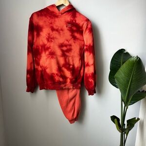 Nike Red and Orange Tie-Dye Pullover Hoodie